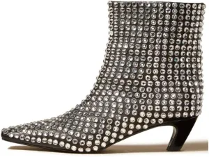 FSJ Women Square Toe Comfort Kitten Low Heel Ankle Boot Pull On Bootie Winter Faux Suede Casual Dressy Shoes Size 4-16 US