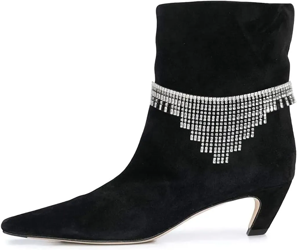 FSJ Women Square Toe Comfort Kitten Low Heel Ankle Boot Pull On Bootie Winter Faux Suede Casual Dressy Shoes Size 4-16 US