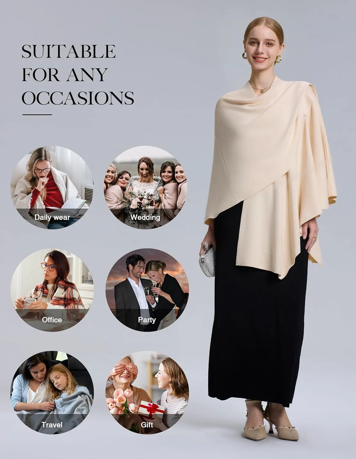 FUGREEN Shawl Wraps for Women Cross Front Poncho Sweater Knitted Elegant Cape for Fall Winter