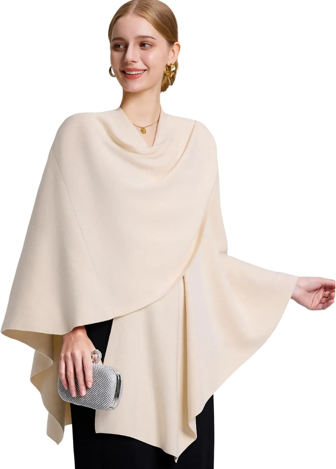 FUGREEN Shawl Wraps for Women Cross Front Poncho Sweater Knitted Elegant Cape for Fall Winter