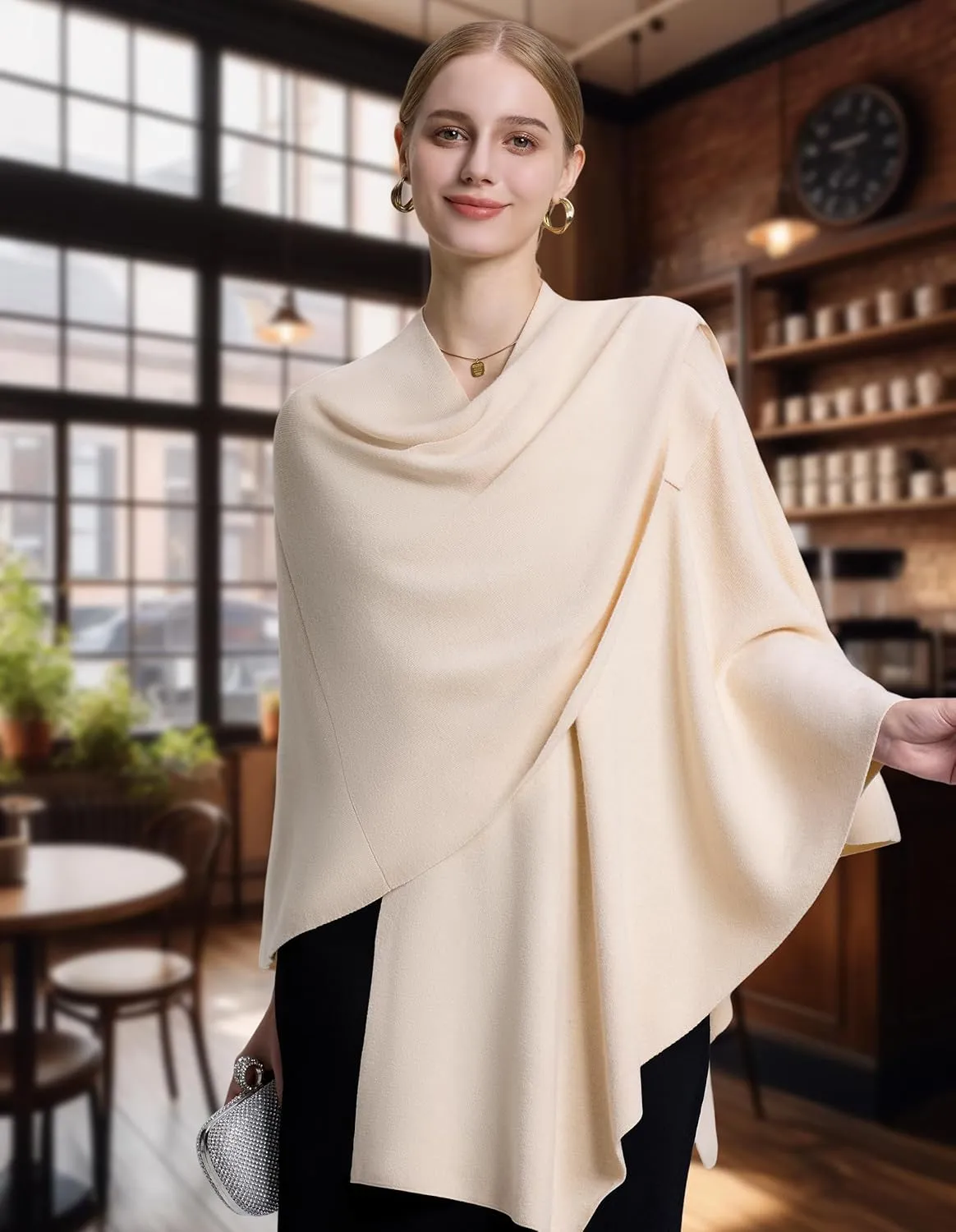 FUGREEN Shawl Wraps for Women Cross Front Poncho Sweater Knitted Elegant Cape for Fall Winter
