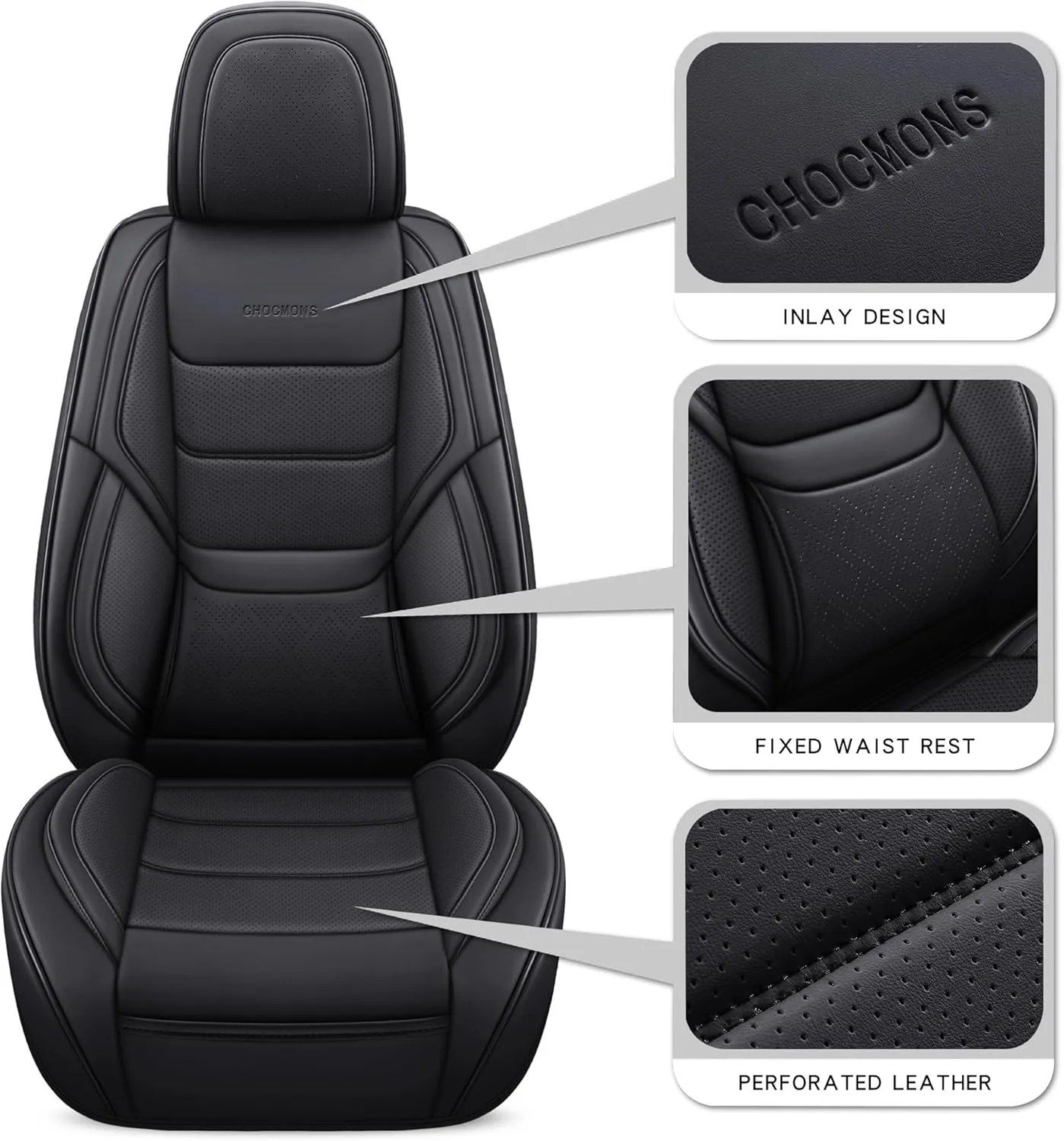 Full Coverage Front Set Seat Covers with Waterproof Leather,Lumber Support and Airbag Compatible,Universal Fit for Most SUVs, Trucks,and Sedans in Automotive Seat Covers