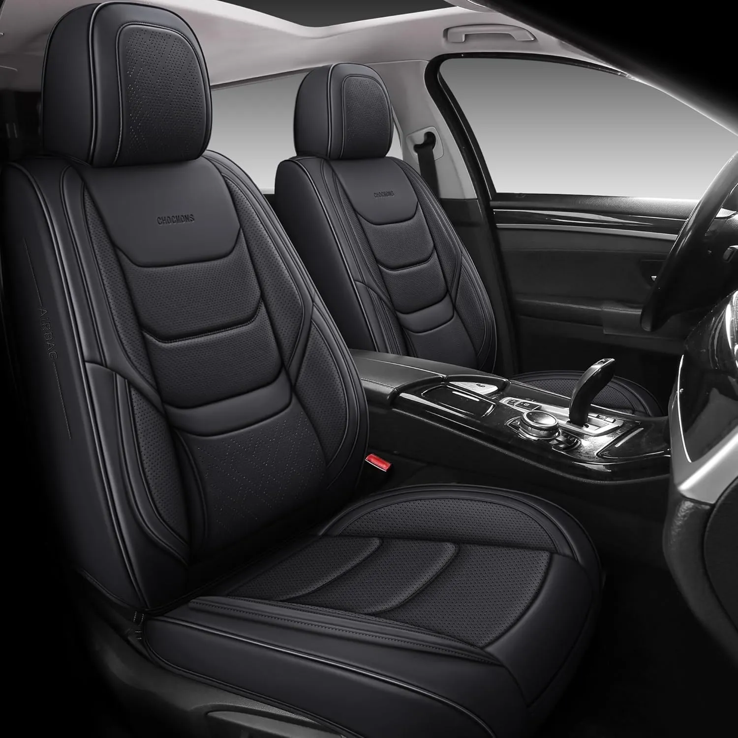 Full Coverage Front Set Seat Covers with Waterproof Leather,Lumber Support and Airbag Compatible,Universal Fit for Most SUVs, Trucks,and Sedans in Automotive Seat Covers