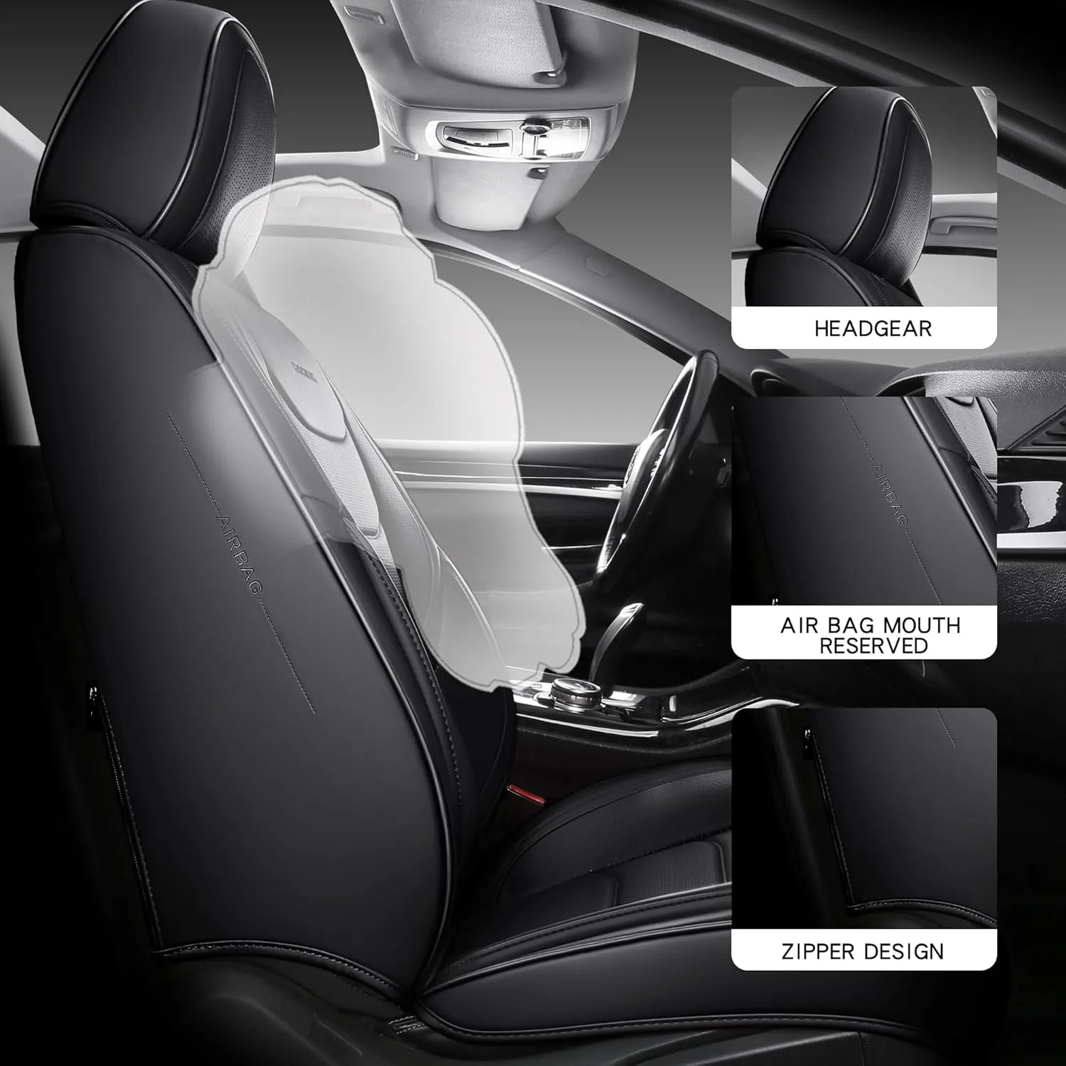 Full Coverage Front Set Seat Covers with Waterproof Leather,Lumber Support and Airbag Compatible,Universal Fit for Most SUVs, Trucks,and Sedans in Automotive Seat Covers