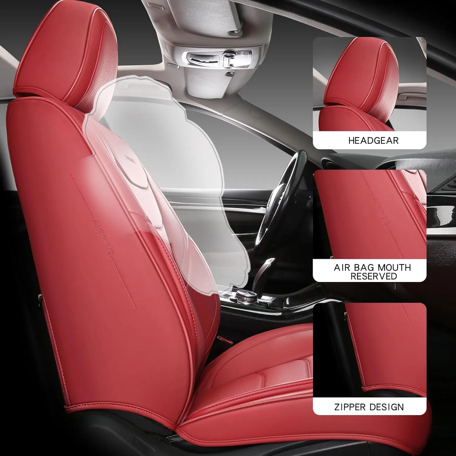 Full Coverage Front Set Seat Covers with Waterproof Leather,Lumber Support and Airbag Compatible,Universal Fit for Most SUVs, Trucks,and Sedans in Automotive Seat Covers