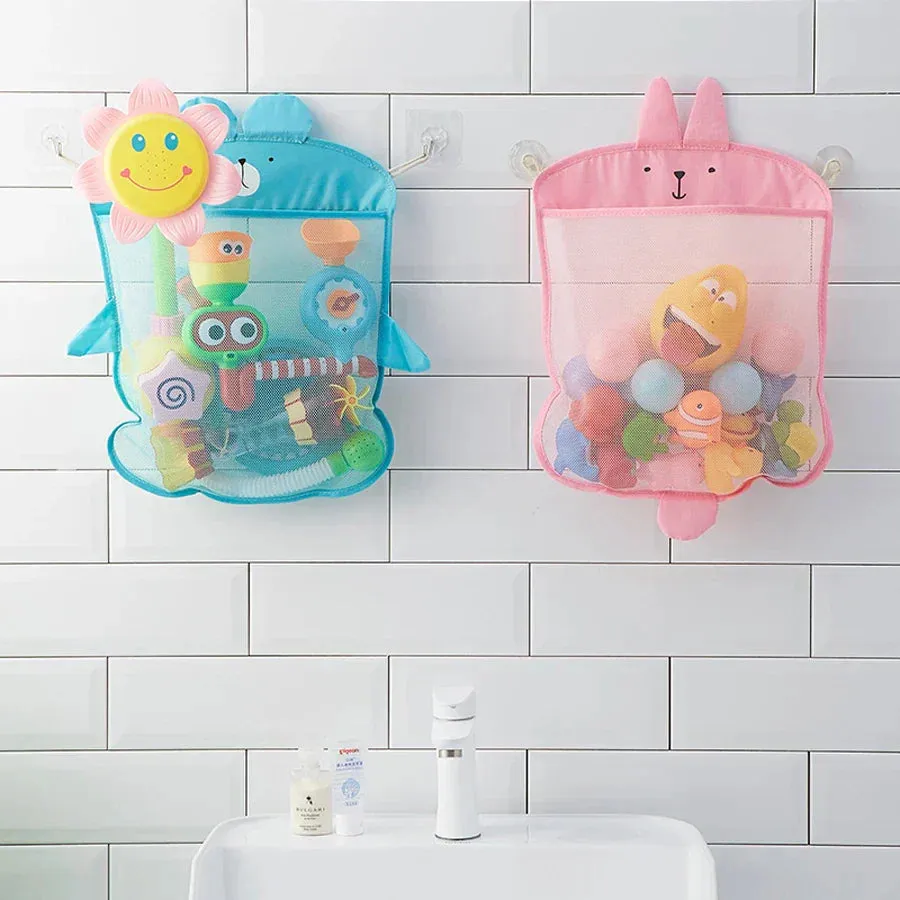 Fun Mesh Bath Toy Storage Basket for Kids - Quick-Dry Bathtub Organizer Net Bag