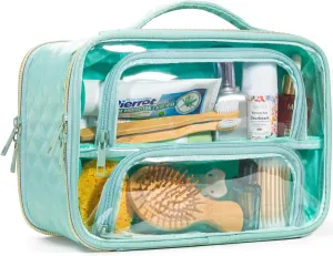 FUNSEED Clear Travel Toiletry Bag for Women, Large Makeup Organizer with Zipper Multiple Compartments for Cosmetic Toiletries (Turquoise Lake)
