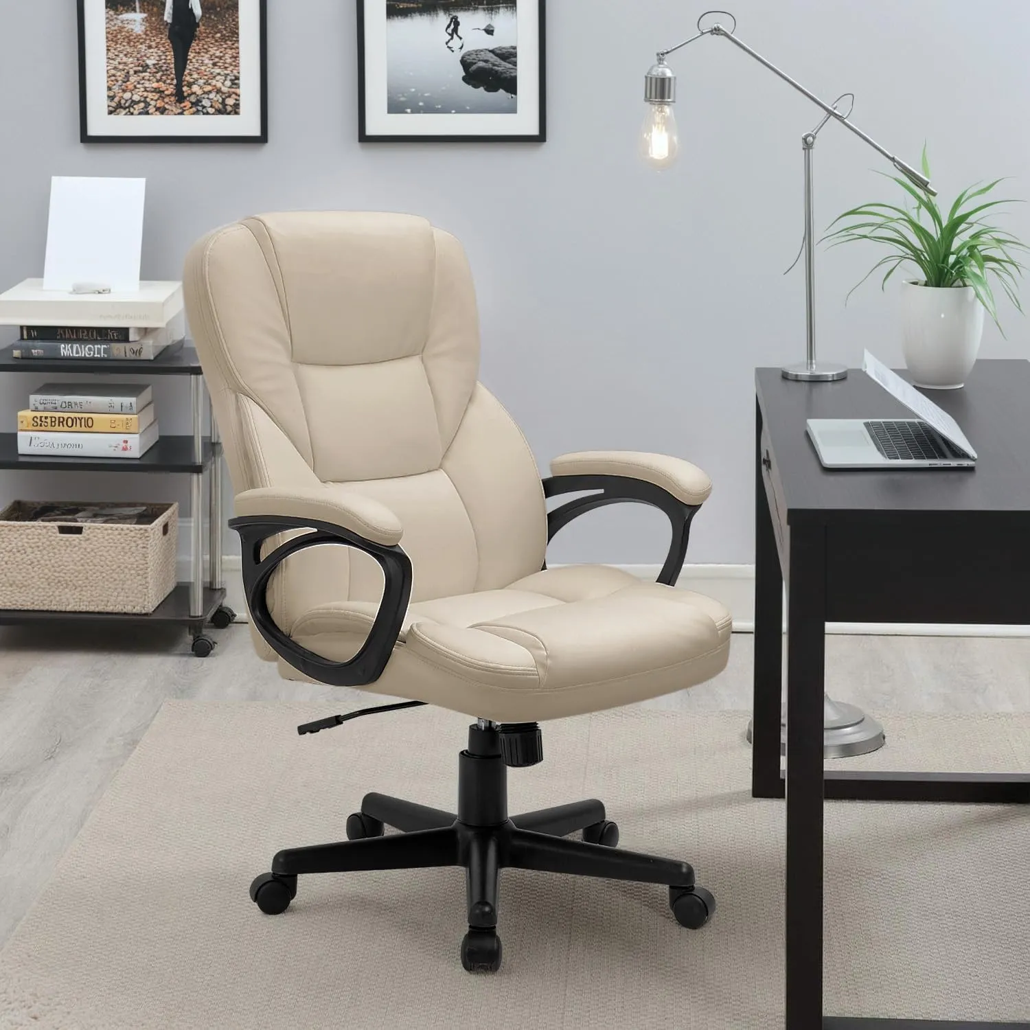 Furmax Office Executive Chair High Back Adjustable Managerial Home Desk Chair, Swivel Computer PU Leather Chair with Lumbar Support (Beige)