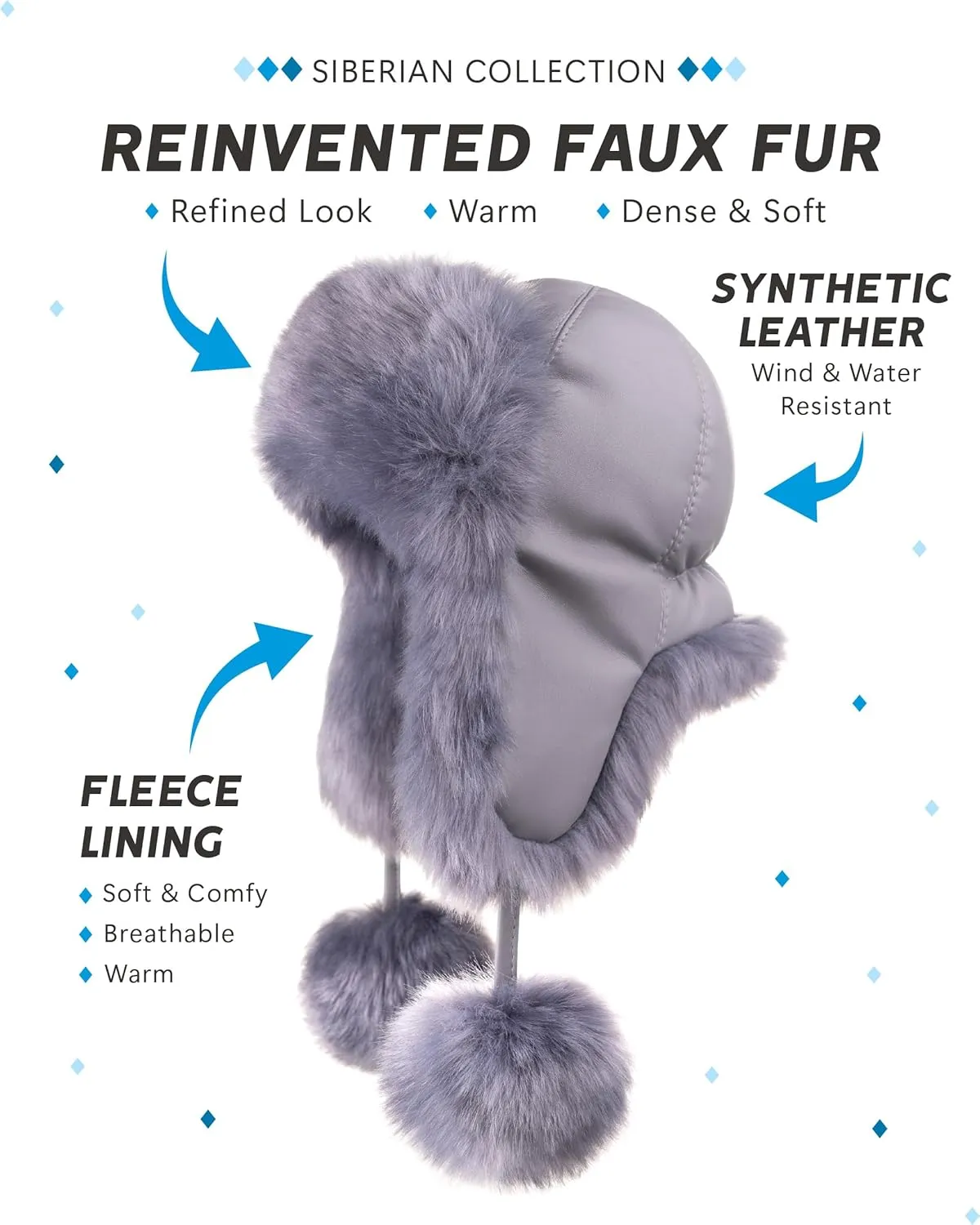 Futrzane Aviator Hat - Winter Trapper Hats for Women - Warm Russian Bomber Hat