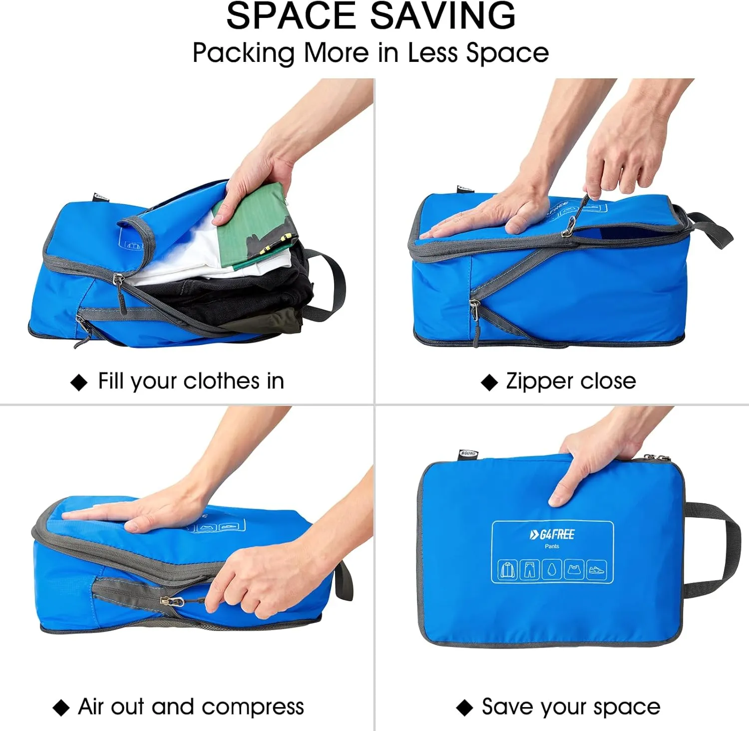 G4Free 6 Set Compression Packing Cubes, 3 sizes Travel Packing Organizers for Suitcases, Expandable Luggage Suitcase Storage Bags Set, Lightweight Packing Cubes Travel Essentials