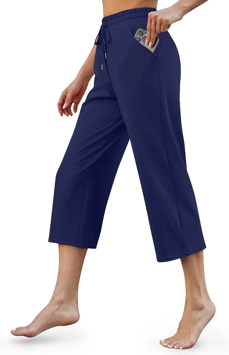 G4Free Wide Leg Pants for Women Yoga Capris with Pockets Drawstring Casual Cropped Pants for Summer