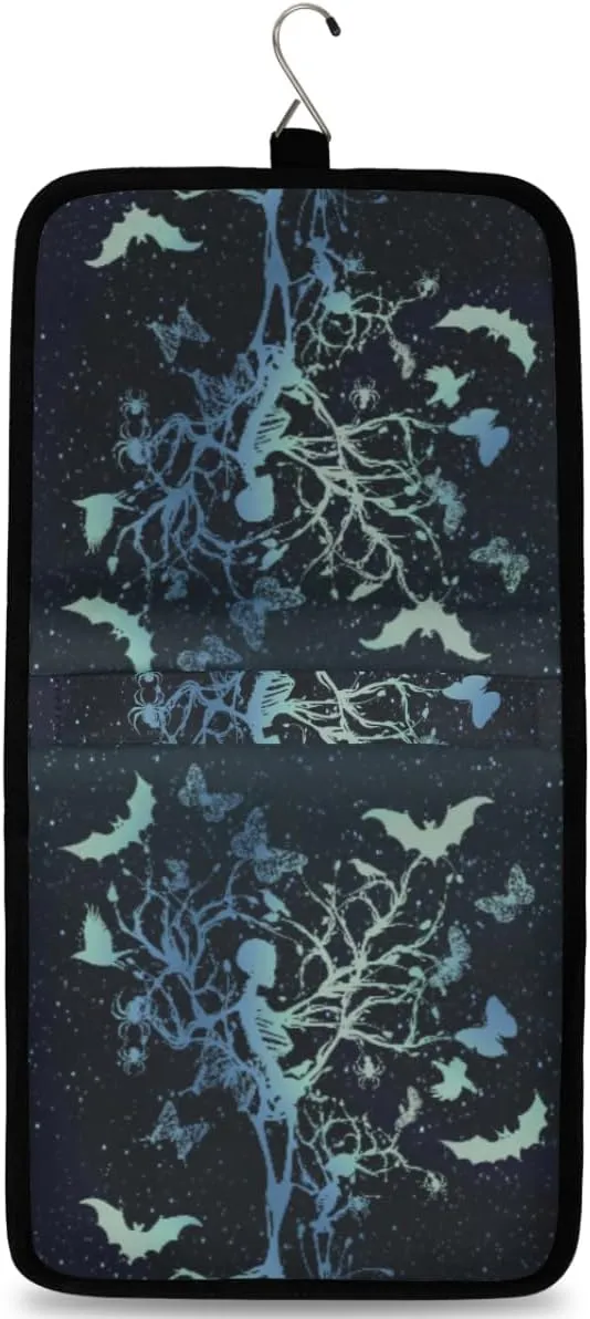 Galaxy Skull Tree Butterfly Hanging Toiletry Bag Travel Bag with Hanging Hook Large Cosmetic Bag Travel Organizer Toiletry Kit for Woman Man