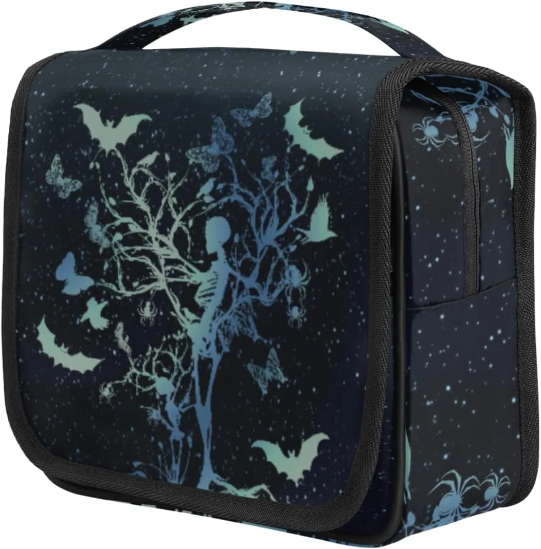 Galaxy Skull Tree Butterfly Hanging Toiletry Bag Travel Bag with Hanging Hook Large Cosmetic Bag Travel Organizer Toiletry Kit for Woman Man