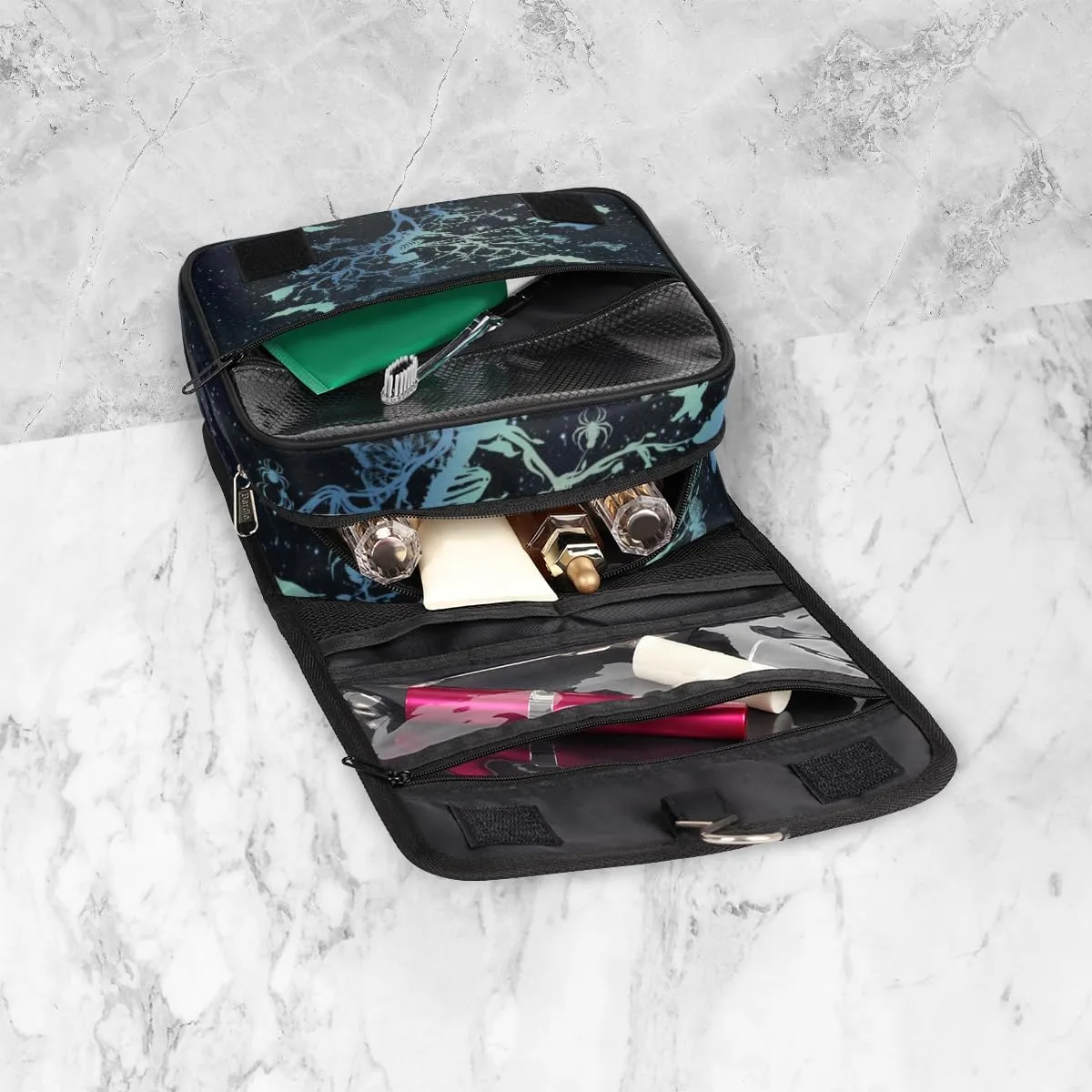 Galaxy Skull Tree Butterfly Hanging Toiletry Bag Travel Bag with Hanging Hook Large Cosmetic Bag Travel Organizer Toiletry Kit for Woman Man