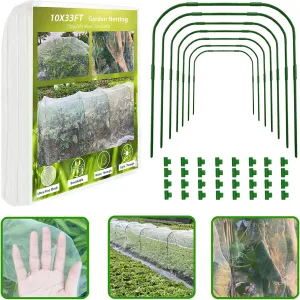 Garden Netting Kit, 8PCS Garden Hoops and 10x33FT Garden Mesh for Raised Beds, Ultra Fine Plant Net for Vegetable Fruits Crops Row Cover Barrier Protection Net for Animals