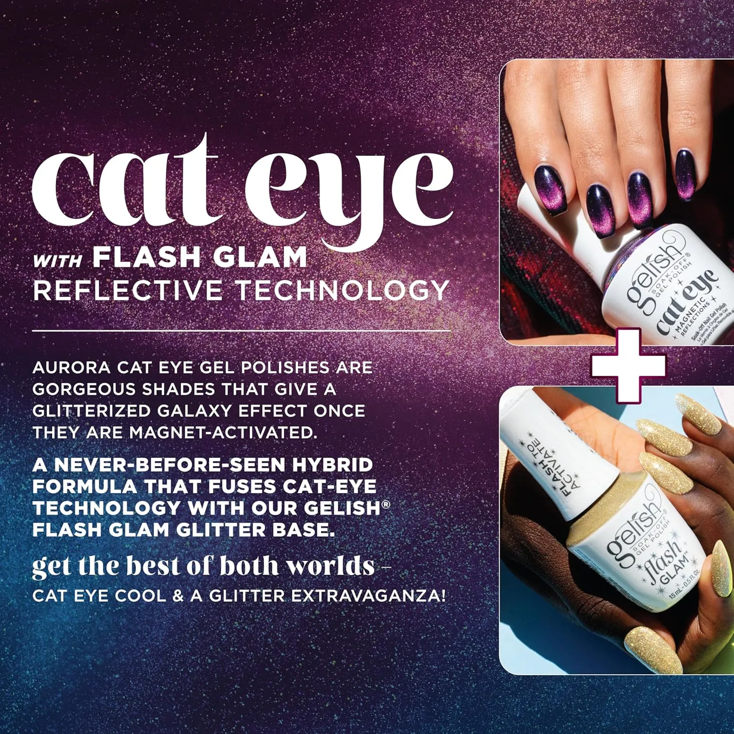 Gelish Aurora Cat Eye Effect Magnet Gel Polish – Reflective Flash Glitter Galaxy, Multi-Dimensional Iridescent Shimmer, Soak-Off, Vegan & Cruelty-Free. (Space Dust, 15mL)