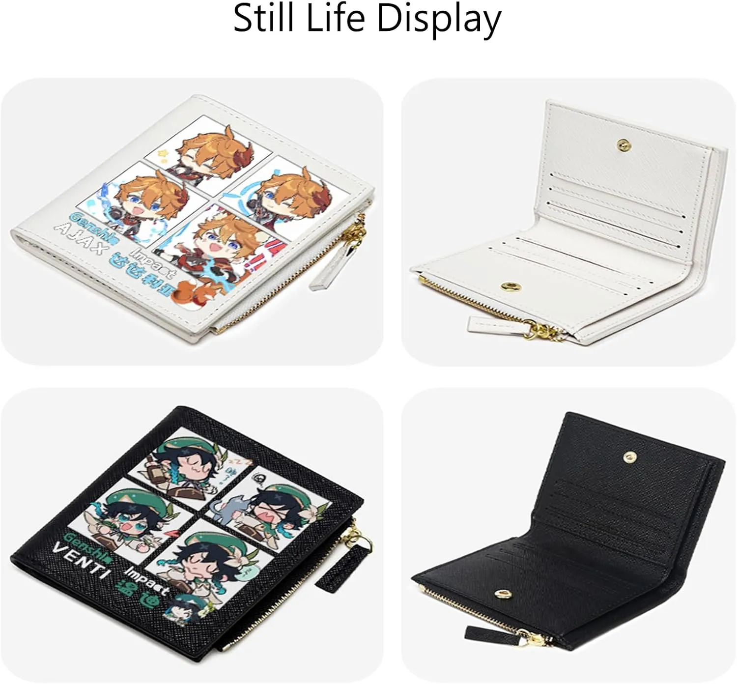 Genshin Impact Wallet for Unisex Kamisato Ayato Wallet Genshin Card Holder Black Purse Anime With Free Keychain