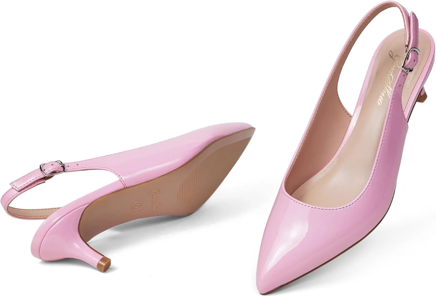 GENSHUO Low Kitten Heels Women's Slingback Dressy Pumps Pointed Closed Toe Ankle Strap Elegant Wedding Pumps Formal Comfortable Shoes