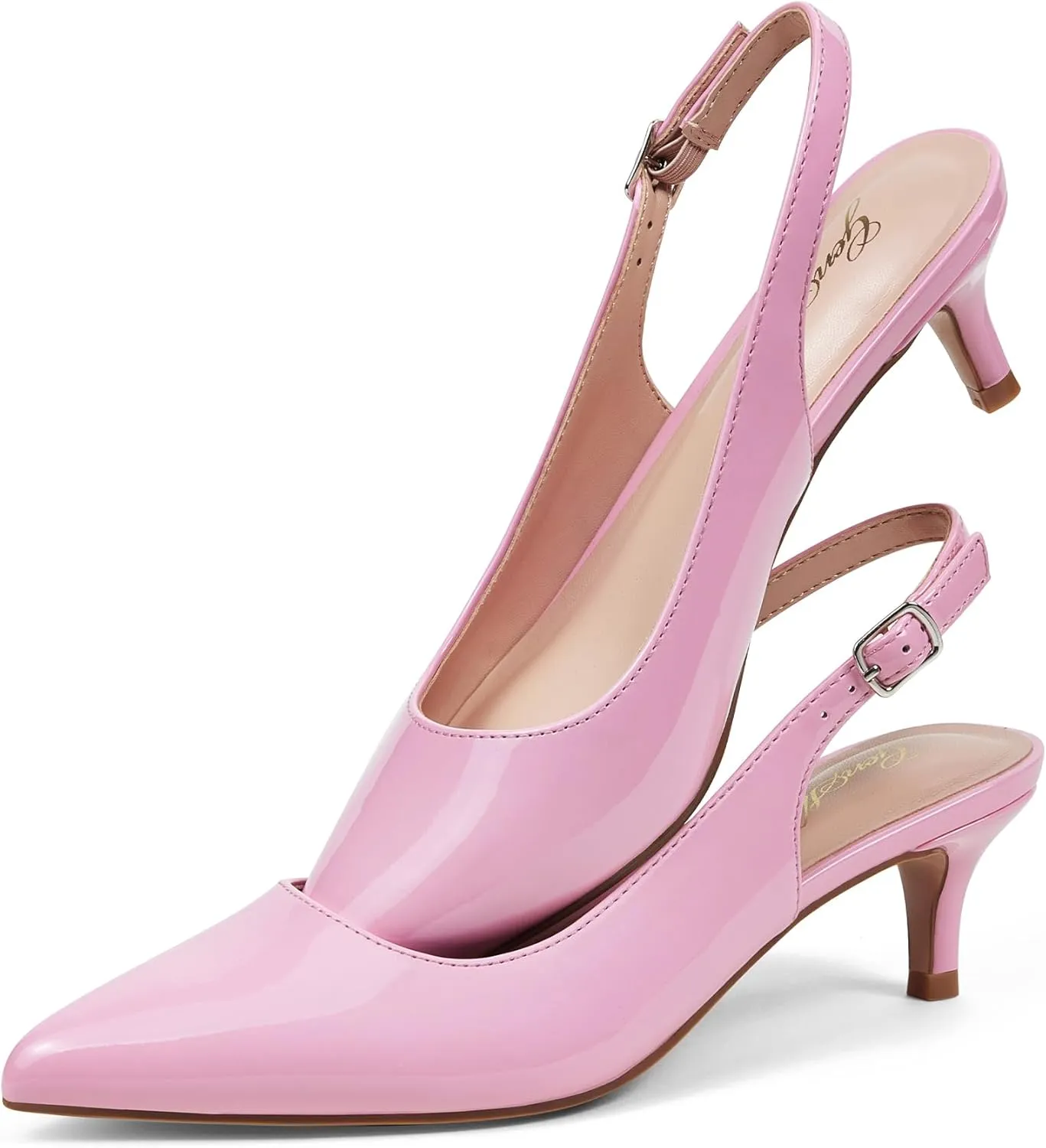 GENSHUO Low Kitten Heels Women's Slingback Dressy Pumps Pointed Closed Toe Ankle Strap Elegant Wedding Pumps Formal Comfortable Shoes