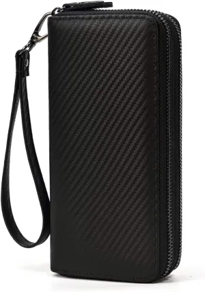 Genuine Leather Long Wallet for Men, Large Capacity Purse Clutch Bag Handbag Checkbook Cash Credit Cards Phone Holder