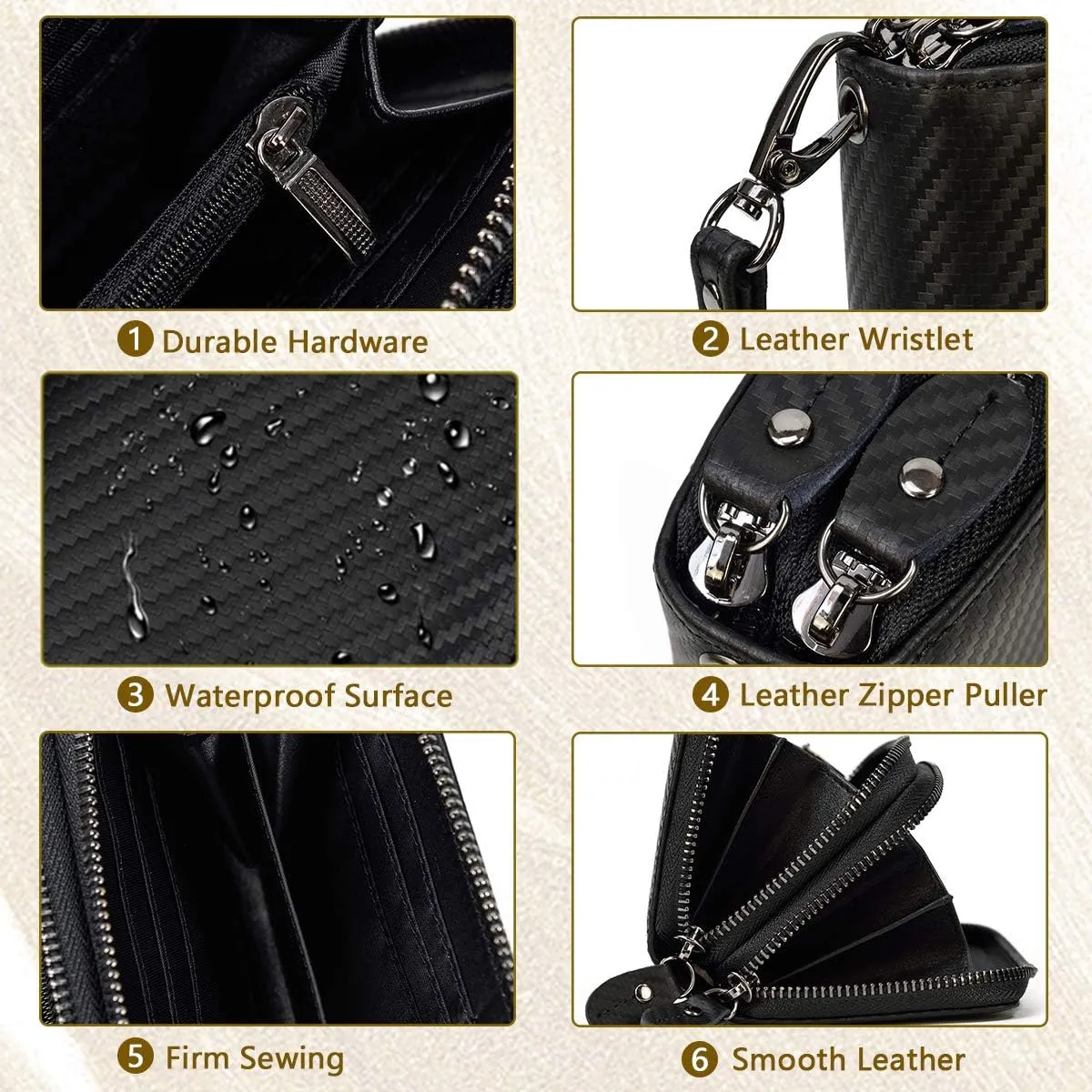 Genuine Leather Long Wallet for Men, Large Capacity Purse Clutch Bag Handbag Checkbook Cash Credit Cards Phone Holder