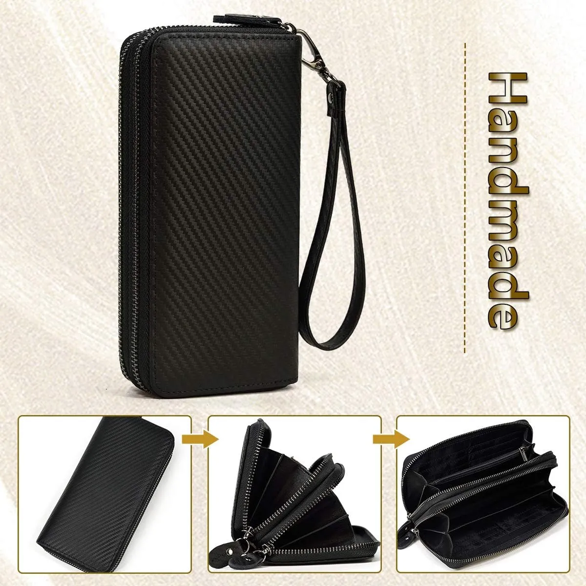 Genuine Leather Long Wallet for Men, Large Capacity Purse Clutch Bag Handbag Checkbook Cash Credit Cards Phone Holder
