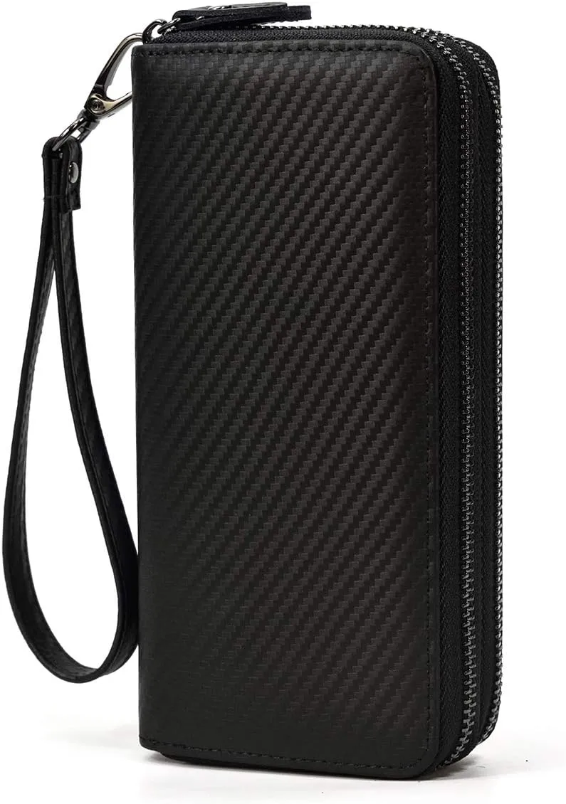 Genuine Leather Long Wallet for Men, Large Capacity Purse Clutch Bag Handbag Checkbook Cash Credit Cards Phone Holder