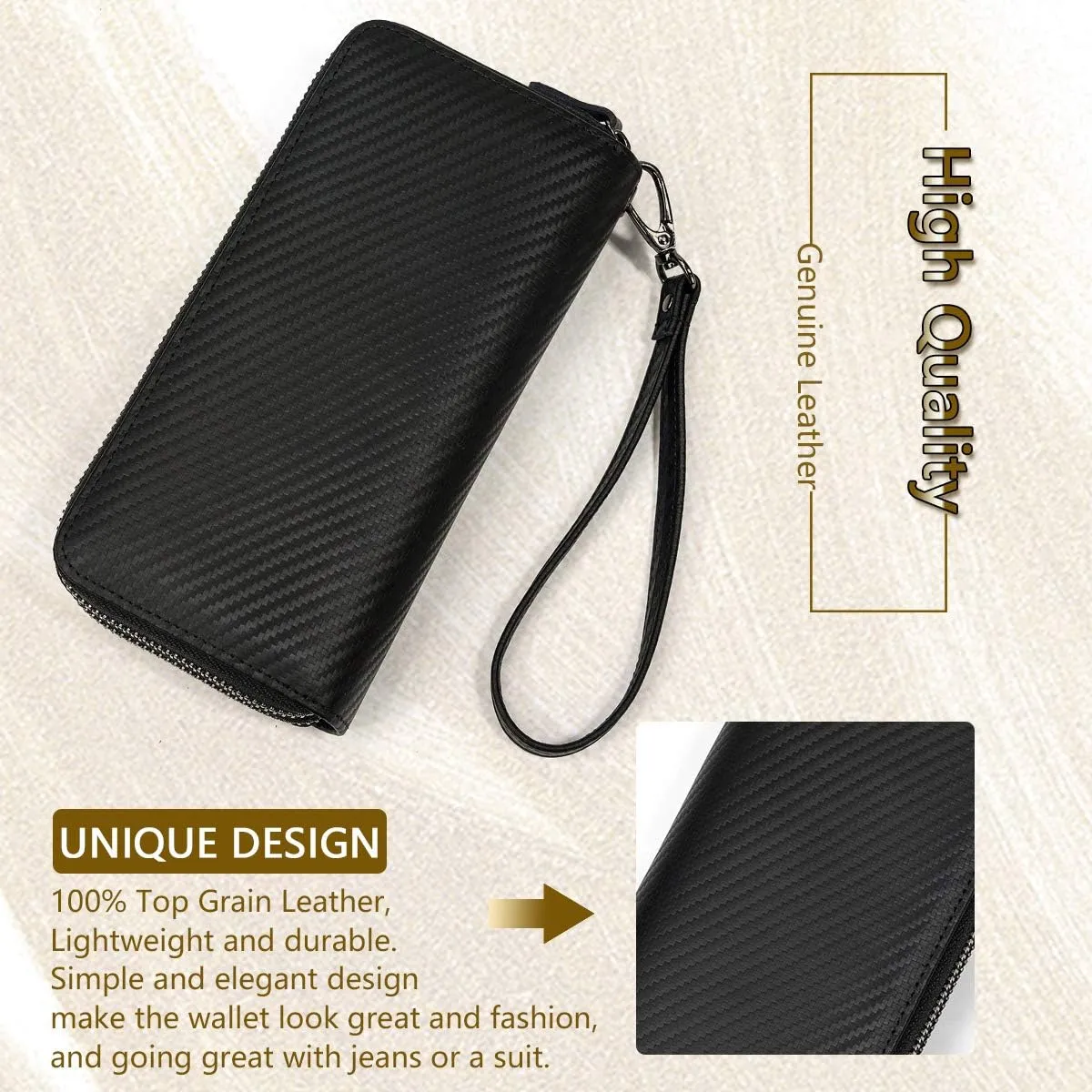 Genuine Leather Long Wallet for Men, Large Capacity Purse Clutch Bag Handbag Checkbook Cash Credit Cards Phone Holder