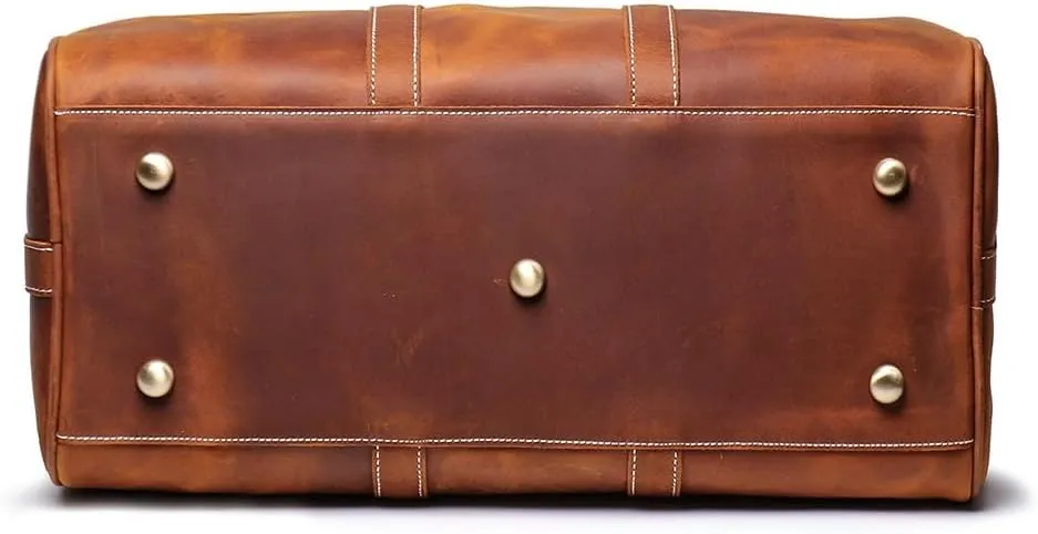 Genuine Leather Men Travel Bag Cowhide Luggage Bags Shoulder Bag Weekend Bag Overnight Gym Sports Carry On Duffel Bag (Brown-18")