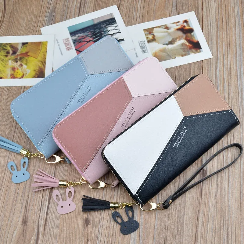 Geometric Patchwork Long Zipper Bag
