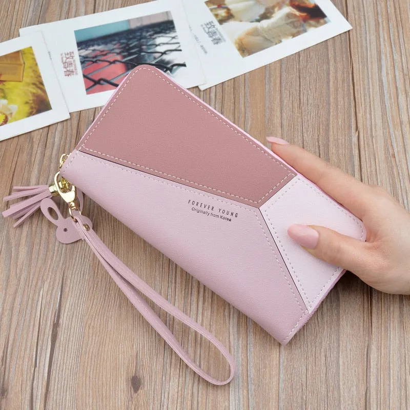 Geometric Patchwork Long Zipper Bag