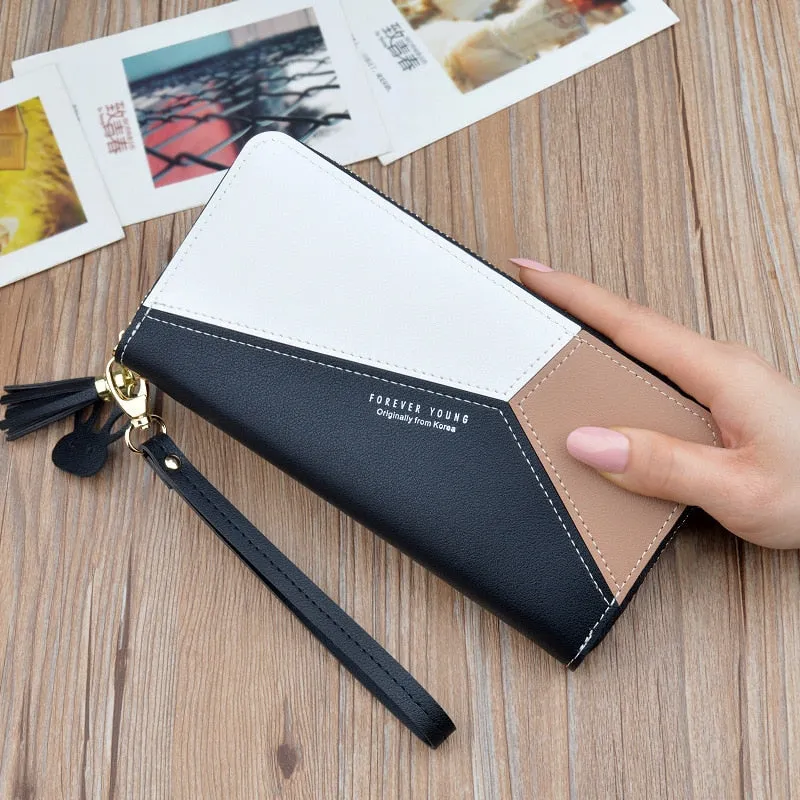 Geometric Patchwork Long Zipper Bag