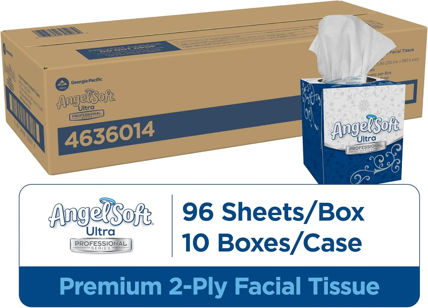Georgia-Pacific Angel Soft Ultra Professional Series Premium 2-Ply Facial Tissue (4636014), 96 Sheets Per Box, 10 Tissue Cube Boxes Per Case