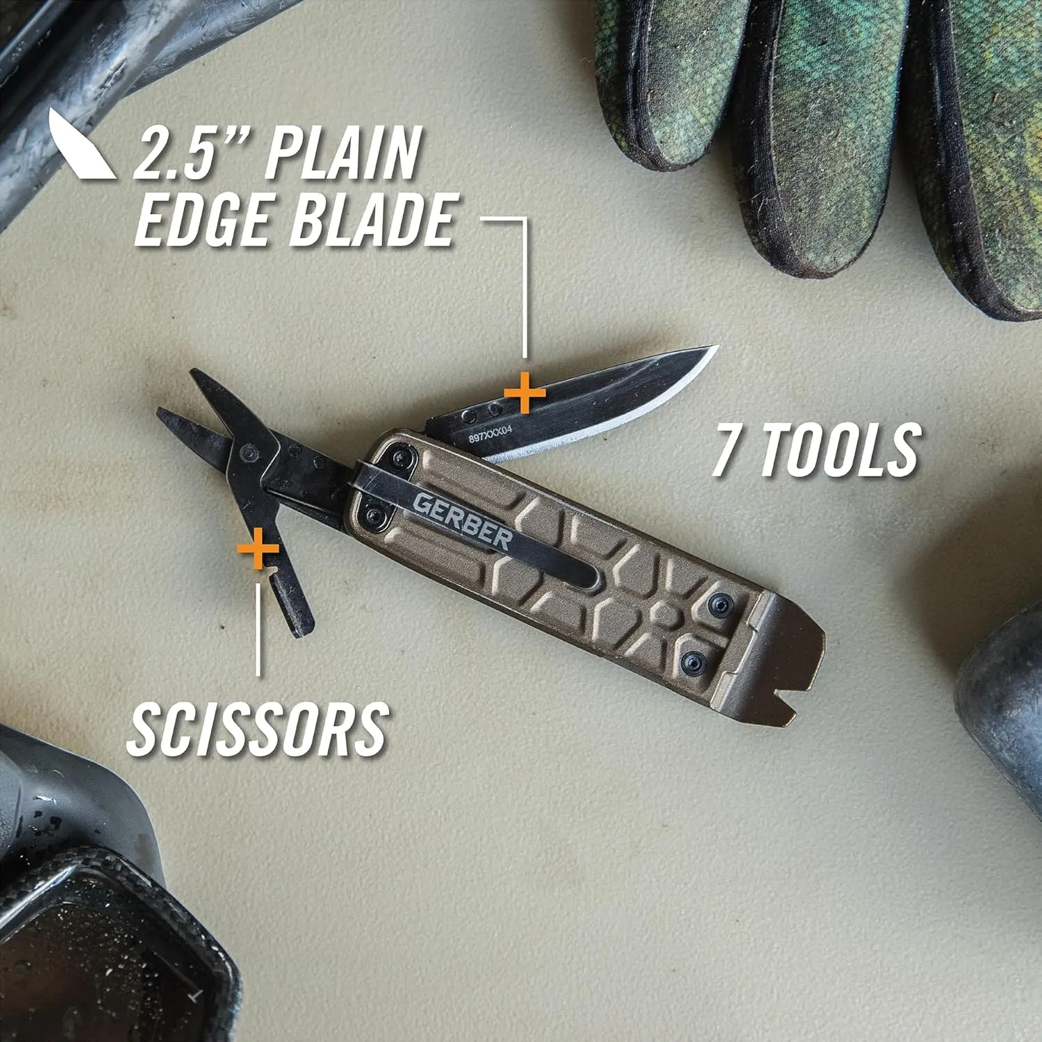 Gerber Gear Lockdown Slim Pry 7-in-1 Keychain Multitool Compact EDC Mini Pocket Knife with Pry Bar, Black