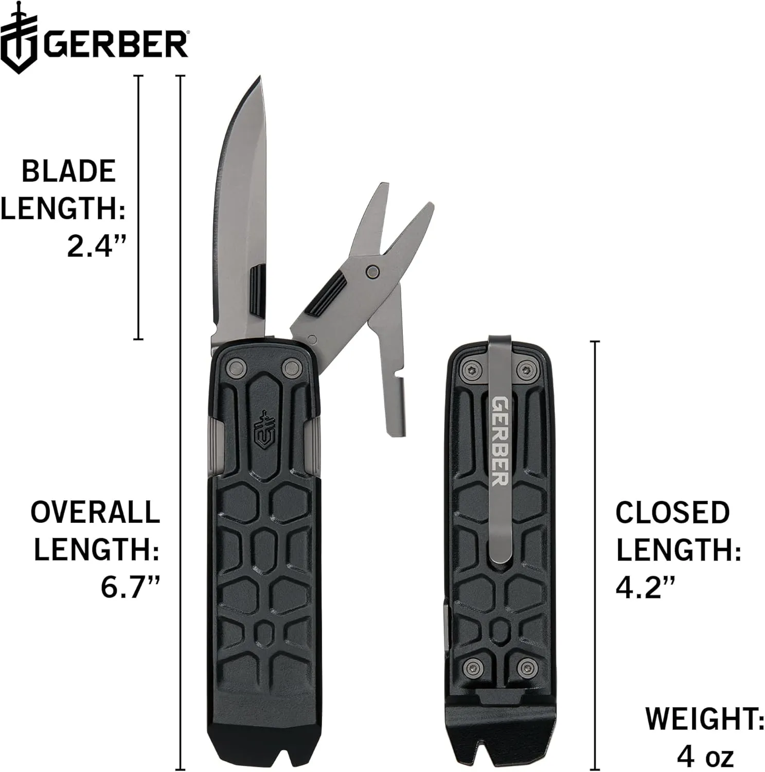 Gerber Gear Lockdown Slim Pry 7-in-1 Keychain Multitool Compact EDC Mini Pocket Knife with Pry Bar, Black
