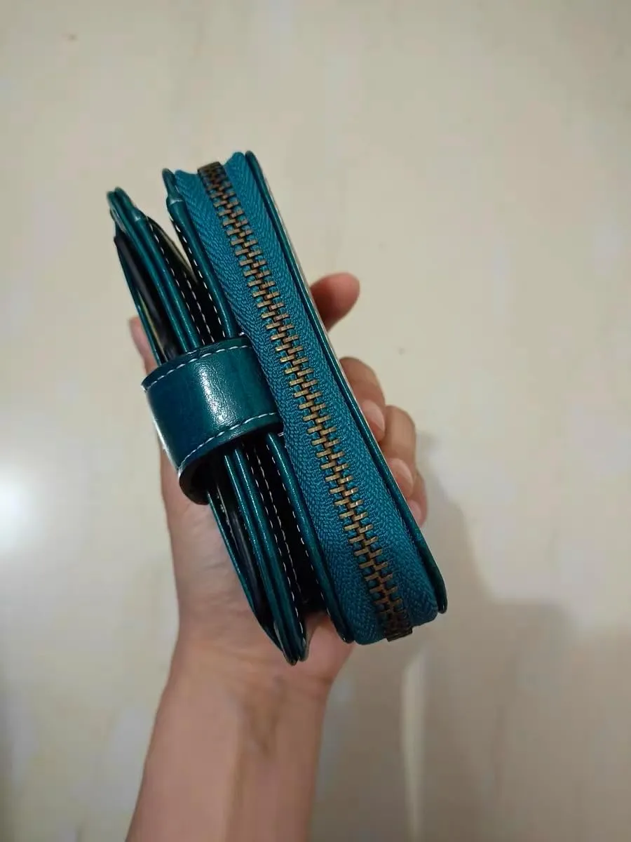 GGOOB Small Wallet for Women Zip Bifold Vintage Wallet Goth Purse Mini Leather Cash Wallets with Zipper Coin Pocket (Blue,Small)