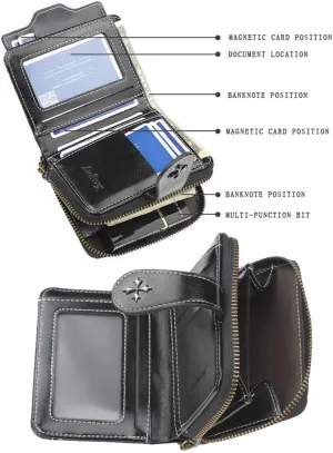 GGOOB Small Wallet for Women Zip Bifold Vintage Wallet Goth Purse Mini Leather Cash Wallets with Zipper Coin Pocket (Blue,Small)