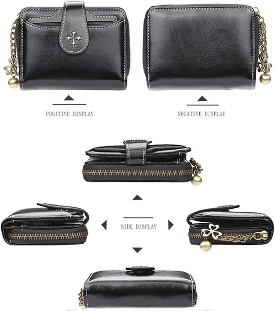 GGOOB Small Wallet for Women Zip Bifold Vintage Wallet Goth Purse Mini Leather Cash Wallets with Zipper Coin Pocket (Blue,Small)