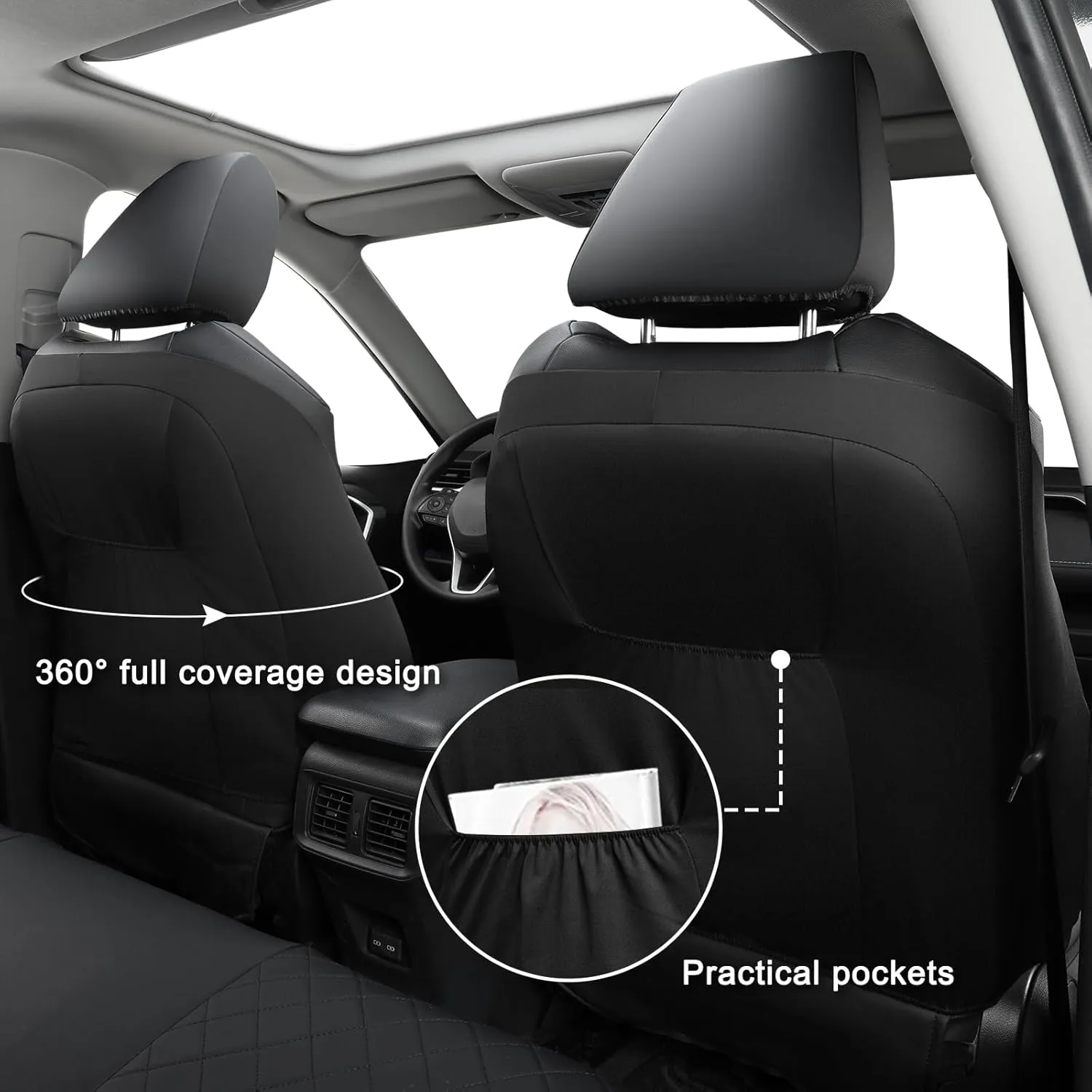 GIANT PANDA Custom Fit 2 Pack Front Car Seat Covers Fit for Subaru Forester 2014 2015 2016 2017 2018, Luxury Seat Covers for car, Faux Leather - (Black)