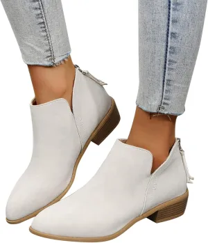 Gibobby Ankle Boots for Women Low Heel Retro V Cut Short Warm Boots Closed Toe Low Heel Combat Western Shoes