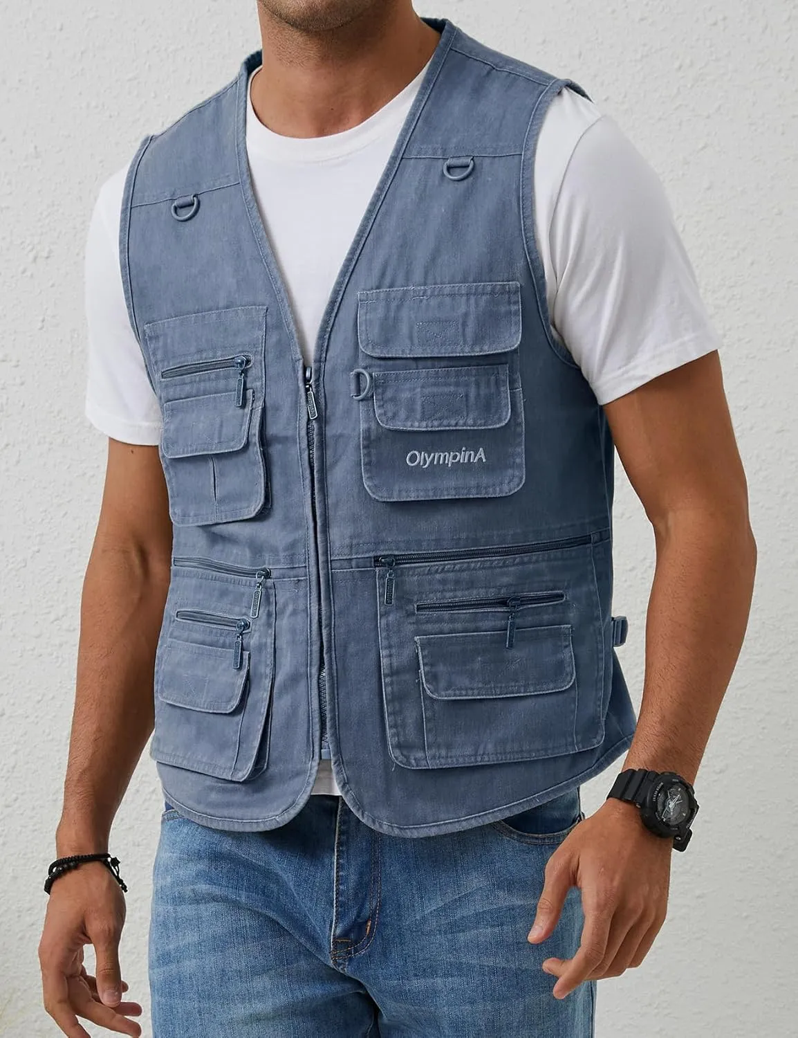 Gihuo Men's Fishing Vest Casual Utility Travel Safari Cargo Outdoor Work Photo Fly Vest Jacket with Multi Pockets