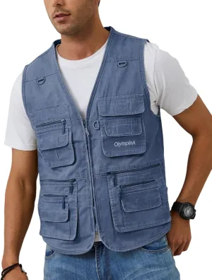 Gihuo Men's Fishing Vest Casual Utility Travel Safari Cargo Outdoor Work Photo Fly Vest Jacket with Multi Pockets