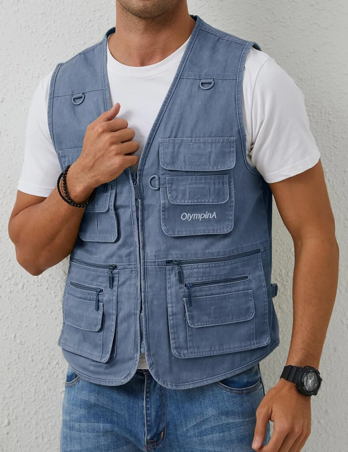 Gihuo Men's Fishing Vest Casual Utility Travel Safari Cargo Outdoor Work Photo Fly Vest Jacket with Multi Pockets