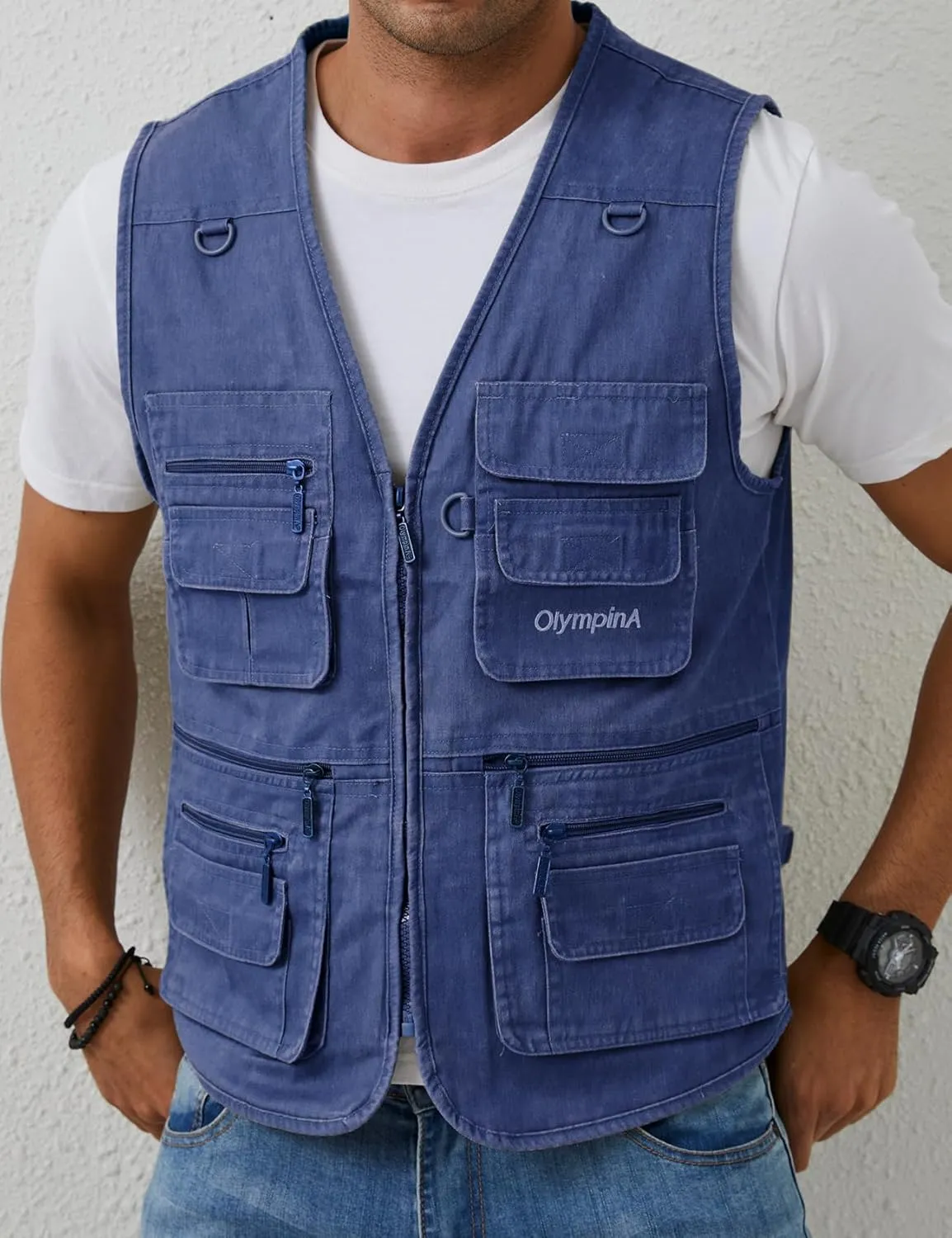 Gihuo Men's Fishing Vest Casual Utility Travel Safari Cargo Outdoor Work Photo Fly Vest Jacket with Multi Pockets