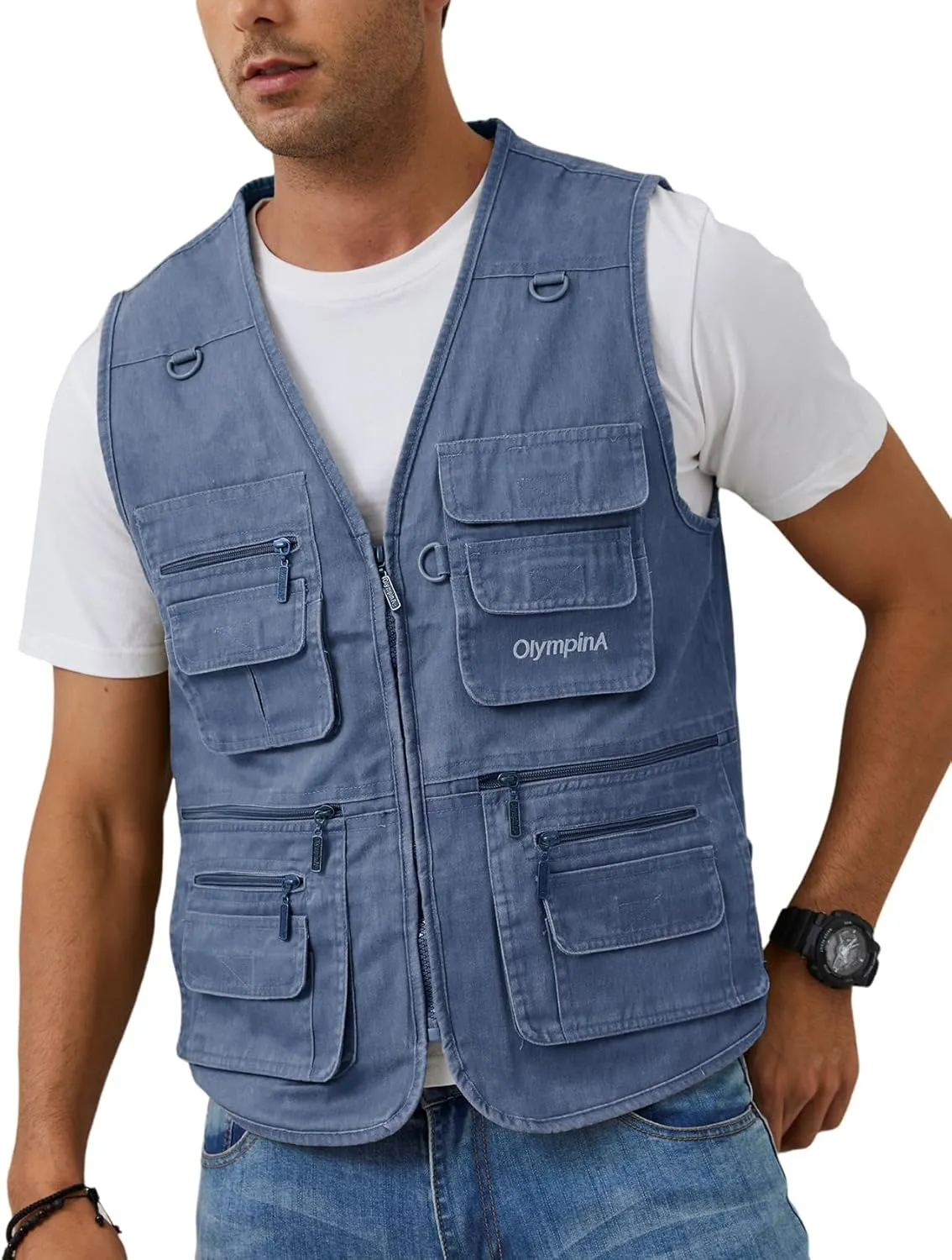 Gihuo Men's Fishing Vest Casual Utility Travel Safari Cargo Outdoor Work Photo Fly Vest Jacket with Multi Pockets