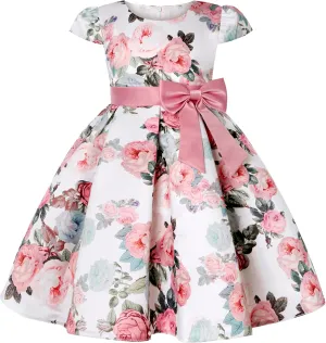 Girls Dress Sloping Shoulder Bridesmaid Wedding Princess Children's Bow Birthday Ball Party Show Evening Lavender