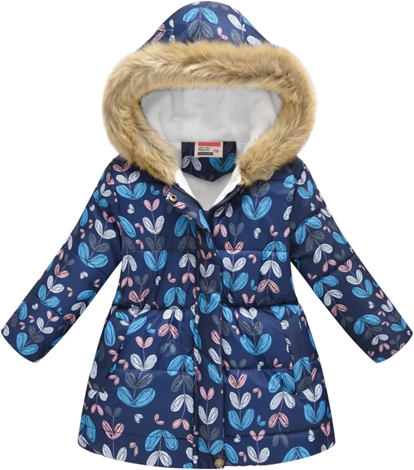 Girls Long Puffer Jacket with Faux Fur Hood Toddler Winter Coat Sherpa Lined Heavyweight Waterproof Parka Outwear