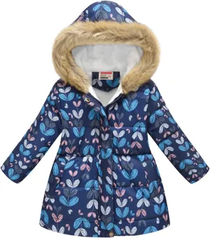 Girls Long Puffer Jacket with Faux Fur Hood Toddler Winter Coat Sherpa Lined Heavyweight Waterproof Parka Outwear