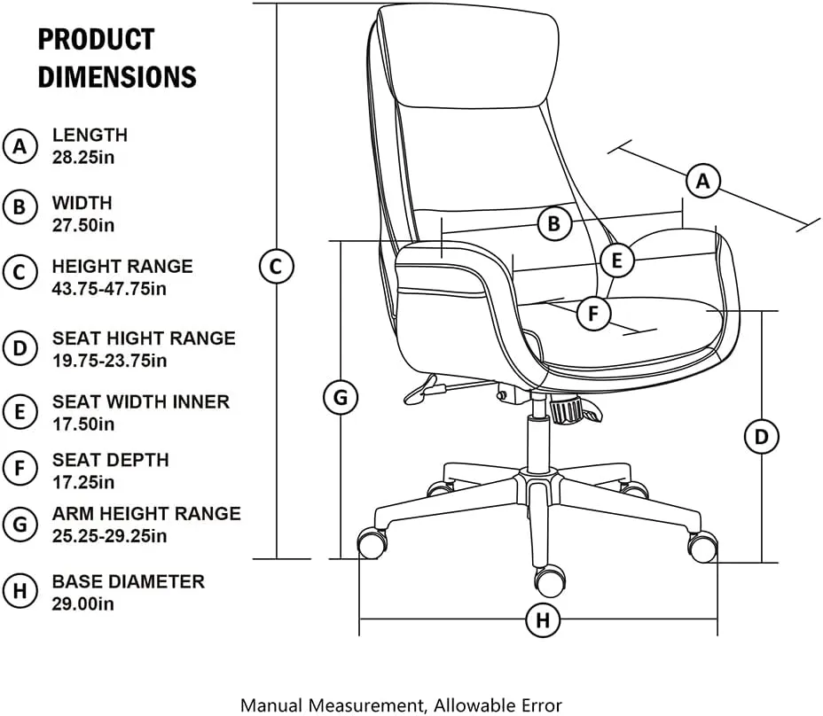 Glitzhome Adjustable High-Back Office Chair Executive Swivel Chair PU Leather Desk Chair, Camel