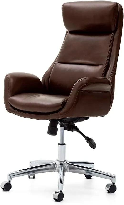 Glitzhome PU Leather Adjustable High-Back Office Chair Home Executive Armrest Swivel Chair, Brown
